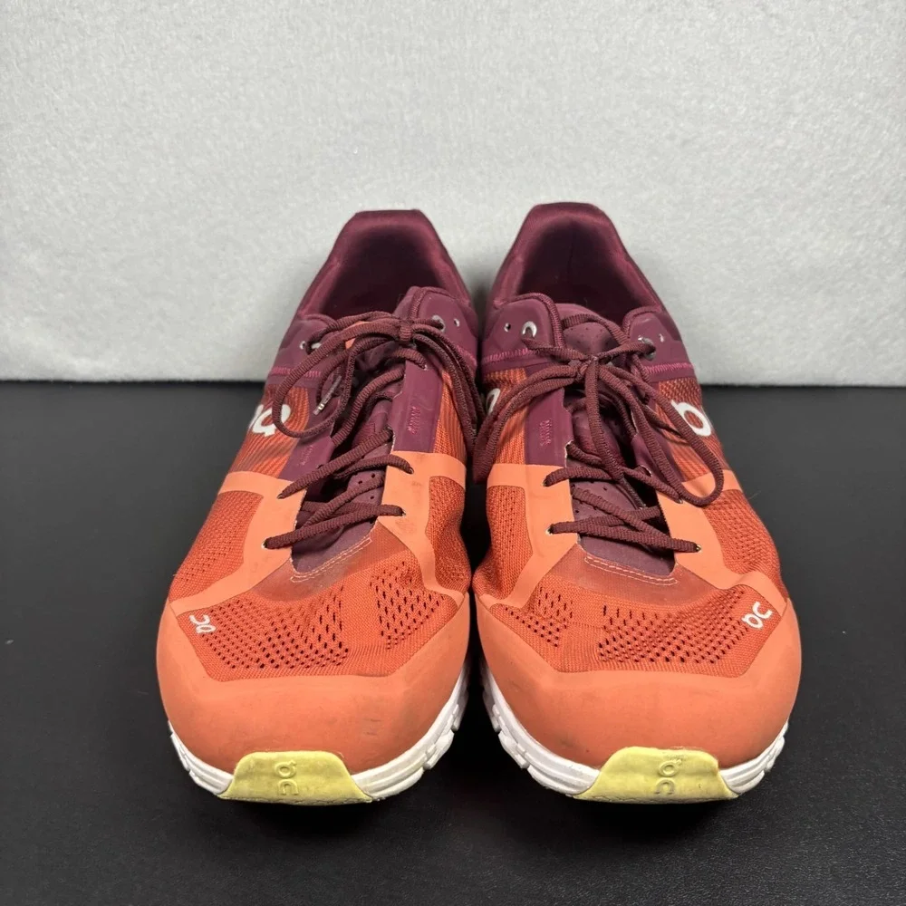 On Cloudflow Running Shoes Mens Size 14 Rust/Limelight Athletic Sneakers Lace Up